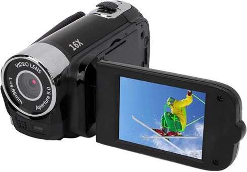 Pomya 1080P HD Video Camera Camcorder with 2.4 Inch Screen, 16MP Digital Recorder Anti Shake Fill Light Vlogging Camera, Loop Recording, Tripod Mount for Travel, Vlog (Black) in Saudi Arabia