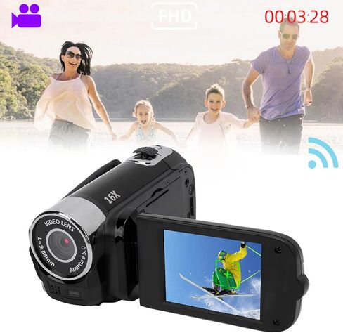 Pomya 1080P HD Video Camera Camcorder with 2.4 Inch Screen, 16MP Digital Recorder Anti Shake Fill Light Vlogging Camera, Loop Recording, Tripod Mount for Travel, Vlog (Black) in Saudi Arabia