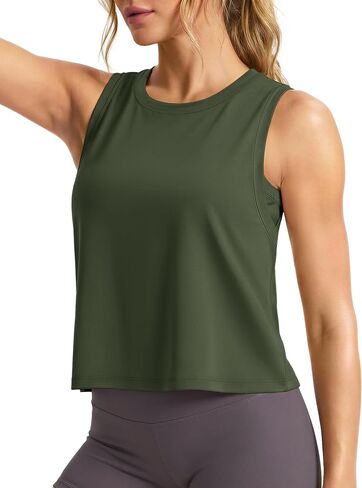 MAGCOMSEN Women's Workout Tank Tops Crop Sleeveless Athletic Moisture Wicking Loose Fit Summer Shirt in Saudi Arabia