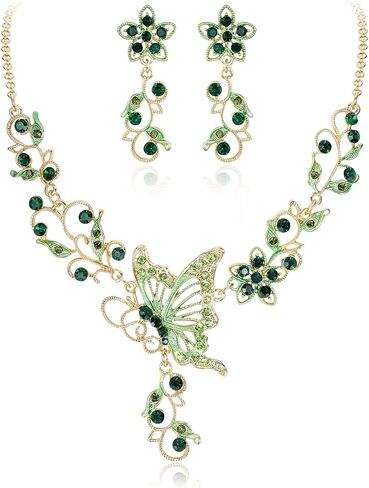 EleQueen Women's Austrian Crystal Butterfly Flower Leaf Necklace Earrings Set in Saudi Arabia