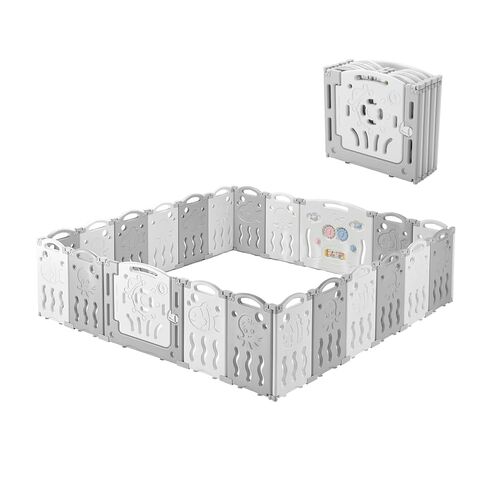 Albott Baby Playpen 22 لوحة لعب للأطفال قابلة للطي، مركز أنشطة الأطفال، ساحة اللعب الآمنة، شكل قابل للتعديل، تصميم محمول للاستخدام الداخلي والخارجي (رمادي + أبيض، 22 لوحة) in Kuwait