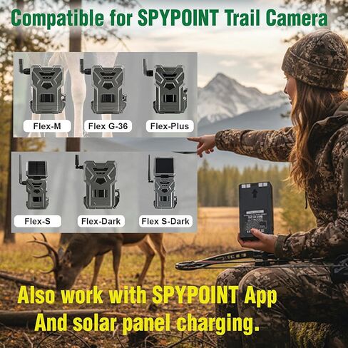 بطارية LIT-22 قابلة لإعادة الشحن لكاميرات SPYPOINT Trail - بطارية ليثيوم 7000 مللي أمبير في الساعة متوافقة مع كاميرا الصيد الخلوية Flex-M G-36 Plus S - كابل USB-C متضمن in Kuwait