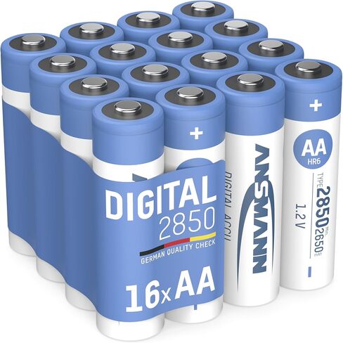 Ansmann Mignon AA 2650mAh 1.2V NI-MH Rechargeable Battery Pack of 16 High Capacity Ideal for Cameras, Flashes, Digital Cameras, Wildlife Cameras in Kuwait
