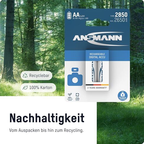 Ansmann Mignon AA 2650mAh 1.2V NI-MH Rechargeable Battery Pack of 16 High Capacity Ideal for Cameras, Flashes, Digital Cameras, Wildlife Cameras in Kuwait