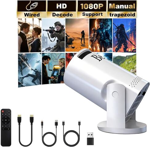 Mini projector, with wired screen sync 4K 1080P portable projector 180° rotation. 17-130" screen video projector. Compatible with smartphones, laptops. in Saudi Arabia