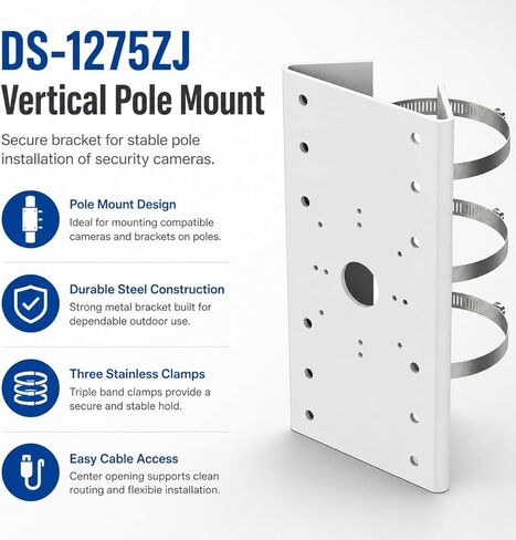 DS-1275ZJ حامل عمود عمودي/أفقي من الفولاذ المقاوم للصدأ لبعض دعامات التثبيت على الحائط وكاميرا المراقبة، أبيض، عبوة من قطعة واحدة in Kuwait