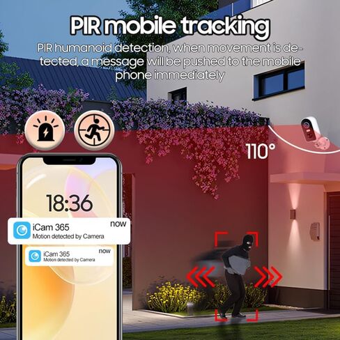 كاميرات مراقبة لاسلكية في الهواء الطلق، كاميرا أمان 2K QHD مع تطبيق الهاتف الذكي، 2.4G Wi-Fi Connect AI كاميرا مراقبة كشف الحركة داخلية للمنزل والحيوانات الأليفة والأطفال، رؤية ليلية ملونة in Kuwait