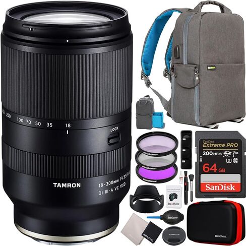 عدسة تكبير Tamron 18-300 مم F/3.5-6.3 Di III-A VC VXD لكاميرات Nikon Z-Mount APS-C بدون مرآة موديل B061 مع حقيبة ظهر للتصوير الفوتوغرافي ديكو جير + مجموعة مرشح FLD ومستقطب الأشعة فوق البنفسجية وملحقاتها in Kuwait