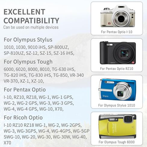 D-LI92 Li-50B بطارية 1400 مللي أمبير في الساعة مع شاحن USB مزدوج LED سريع متوافق مع Olympus Stylus 1010 1020 1030SW VR-340 Tough 6000 6020 8000 8010 MJU TG 610 620 630 810 850 TG-830 iHS XZ-1 XZ-10 in Kuwait