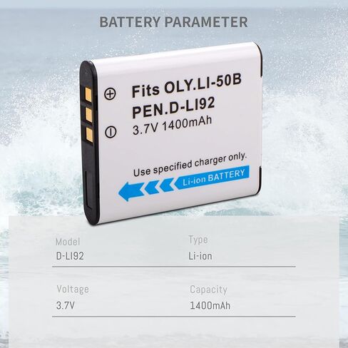 D-LI92 Li-50B بطارية 1400 مللي أمبير في الساعة مع شاحن USB مزدوج LED سريع متوافق مع Olympus Stylus 1010 1020 1030SW VR-340 Tough 6000 6020 8000 8010 MJU TG 610 620 630 810 850 TG-830 iHS XZ-1 XZ-10 in Kuwait