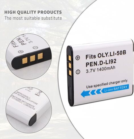 D-LI92 Li-50B بطارية 1400 مللي أمبير في الساعة مع شاحن USB مزدوج LED سريع متوافق مع Olympus Stylus 1010 1020 1030SW VR-340 Tough 6000 6020 8000 8010 MJU TG 610 620 630 810 850 TG-830 iHS XZ-1 XZ-10 in Kuwait