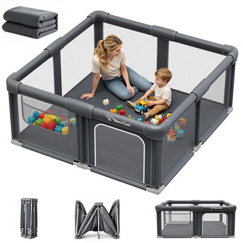 Foldable Baby Playpen, 50"x50" Playpen for Babies and Toddlers, Portable Play Yard with Mat, Baby Fence Play Area, Anti-Slip Pack and Play, Extra Large Play Pen Indoor Outdoor Kids Activity Center in Kuwait