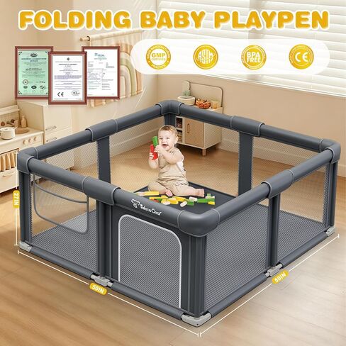 Foldable Baby Playpen, 50"x50" Playpen for Babies and Toddlers, Portable Play Yard with Mat, Baby Fence Play Area, Anti-Slip Pack and Play, Extra Large Play Pen Indoor Outdoor Kids Activity Center in Kuwait