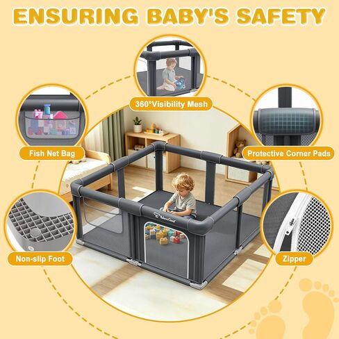Foldable Baby Playpen, 50"x50" Playpen for Babies and Toddlers, Portable Play Yard with Mat, Baby Fence Play Area, Anti-Slip Pack and Play, Extra Large Play Pen Indoor Outdoor Kids Activity Center in Kuwait