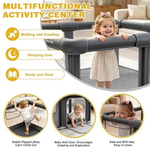 Foldable Baby Playpen, 50"x50" Playpen for Babies and Toddlers, Portable Play Yard with Mat, Baby Fence Play Area, Anti-Slip Pack and Play, Extra Large Play Pen Indoor Outdoor Kids Activity Center in Kuwait