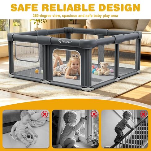 Foldable Baby Playpen, 50"x50" Playpen for Babies and Toddlers, Portable Play Yard with Mat, Baby Fence Play Area, Anti-Slip Pack and Play, Extra Large Play Pen Indoor Outdoor Kids Activity Center in Kuwait