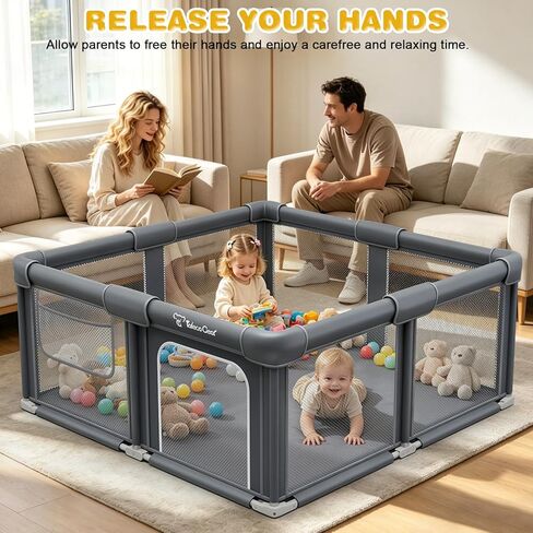 Foldable Baby Playpen, 50"x50" Playpen for Babies and Toddlers, Portable Play Yard with Mat, Baby Fence Play Area, Anti-Slip Pack and Play, Extra Large Play Pen Indoor Outdoor Kids Activity Center in Kuwait