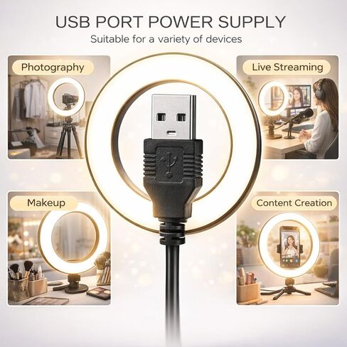 حلقة إضاءة LED USB مقاس 10 بوصات مع سطوع قابل للتعديل و3 أوضاع ألوان، حامل ثلاثي القوائم قابل للطي ومشبك هاتف - إضاءة طبيعية متوازنة للتصوير الفوتوغرافي والبث المباشر والمكياج in Kuwait