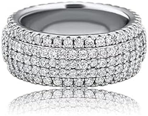 14K Gold over S925 Sterling Silver Five-Row Inlaid Ring, Moissanite Hip-Hop Ring, A Dazzling Present for Anniversaries or Grand Celebrations,Gifts for Dad in Saudi Arabia