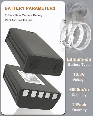 حزمة بطارية قابلة لإعادة الشحن لكاميرا Stealth Cam: عبوتان من بطاريات الليثيوم البديلة المتوافقة مع Stealthcam Fusion Deceptor Connect Max Series Flashback Cellular Trail Camera in Kuwait