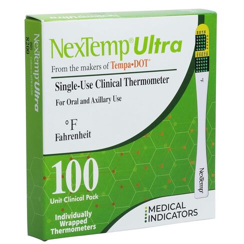 موازين الحرارة NexTemp® Ultra ذات الاستخدام الواحد: 100 عبوة مغلفة بشكل فردي، للحصول على دقة فائقة والحد الأقصى من التحكم في العدوى. مثالي للشركات والمدارس والإسعافات الأولية والمنزل والسفر! (فهرنهايت) in Saudi Arabia