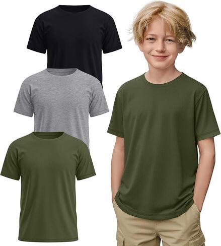 3 Pack Boys Short Sleeve T-Shirts 5-16 Years Kids Crew Neck Basic Layering Casual Tees Summer Loose Fit Shirts Tops in Saudi Arabia