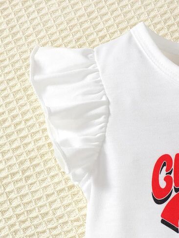ملابس صيفية مكونة من قطعتين للفتيات الصغيرات - بلوزة مكشكشة من Cherry Love للأطفال الصغار + طقم شورت من الدنيم بطبعة الكرز للأعمار من 6M إلى 3Y in Kuwait