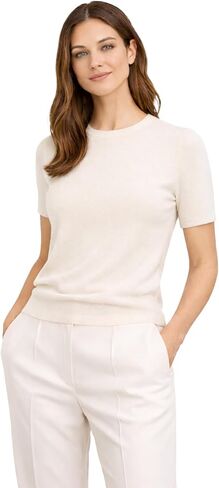 State Cashmere Short Sleeve Crew Top Sweater 100% Pure Cashmere Classic Jewel Neck Pullover Tee for Women in Kuwait