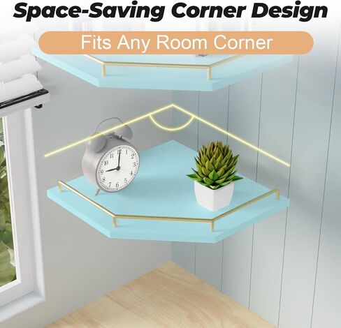 Tirzah White Wall Mount Corner Shelf مع الدرابزين المعدني الذهبي ، و 2 من مستويين 9.5 بوصة على شكل ماس على شكل ماس أرفف عائم لمنظم مطبخ ديكور المنزل in Saudi Arabia
