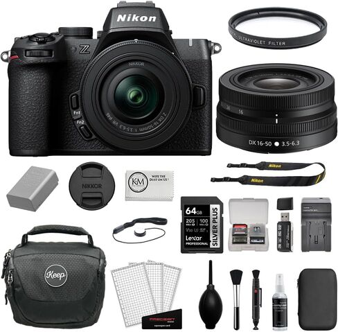 مجموعة كاميرا Nikon Z50 II بدون مرآة مع عدسة Tamron مقاس 18-300 مم f/3.5-6.3 Di III VC VXD + بطاقة 64 جيجابايت + فلتر للأشعة فوق البنفسجية + شاحن + قارئ بطاقات + حافظة بطاقات + حافظة غطاء عدسة + حقيبة كاميرا + قطعة قماش (12 قطعة) in Kuwait