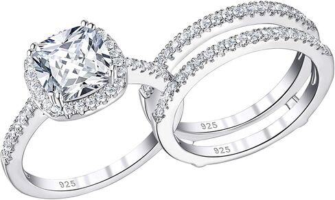 Blongme 2.66CT Wedding Engagement Rings Set for Women 925 Sterling Silver Cushion Halo CZ Wedding Bands Promise Bridal Ring Enhancer for her Size 4-12 in Saudi Arabia