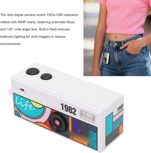 EBTOOLS Mini Keychain Camera, 1080P HD 48MP Retro Digital Camera with 0.96 Inch Flip Screen, 130 Degree Wide Angle Lens, Auto Focus, Built in Flash, 64GB Expandable Storage (White) in Saudi Arabia