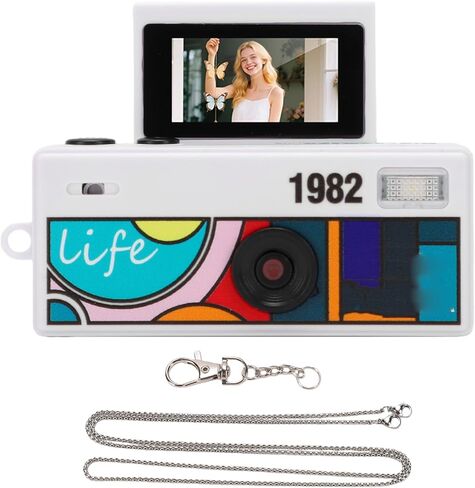 EBTOOLS Mini Keychain Camera, 1080P HD 48MP Retro Digital Camera with 0.96 Inch Flip Screen, 130 Degree Wide Angle Lens, Auto Focus, Built in Flash, 64GB Expandable Storage (White) in Saudi Arabia