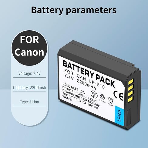 بطارية بديلة LP-E10 ليثيوم أيون متوافقة مع كاميرا Canon LP E10 EOS Rebel T7 T6 T5 T3 T100، Kiss X50 X70 X70 X80 X90، EOS 1100D 1200D 1300D 1500D 2000D 3000D 4000D (2200 مللي أمبير في الساعة) in Kuwait