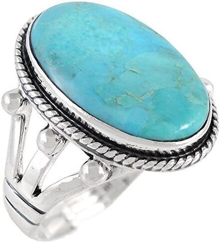 Turquoise Ring Sterling Silver 925 Genuine Gemstones Size 6 to 12 (Choose Color) in Kuwait