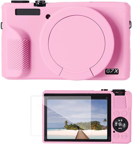 حافظة سيليكون للكاميرا K&F CONCEPT متوافقة مع كاميرا Canon Powershot G7 X Mark III الرقمية، غطاء واقي ناعم مع غطاء عدسة قابل للإزالة، واقي شاشة - أسود in Kuwait