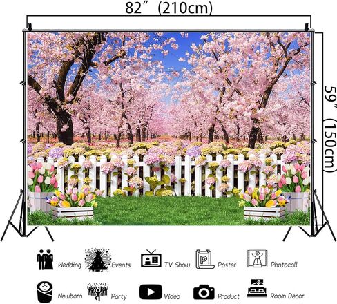 الوردي زهرة الربيع خلفية راية 7x5ft زهرة حديقة الربيع الخلفيات للتصوير حالمة حديقة الزهور خلفية لعيد ميلاد الزفاف الطفل دش حزب الزينة 82x59 بوصة (البوليستر) in Kuwait