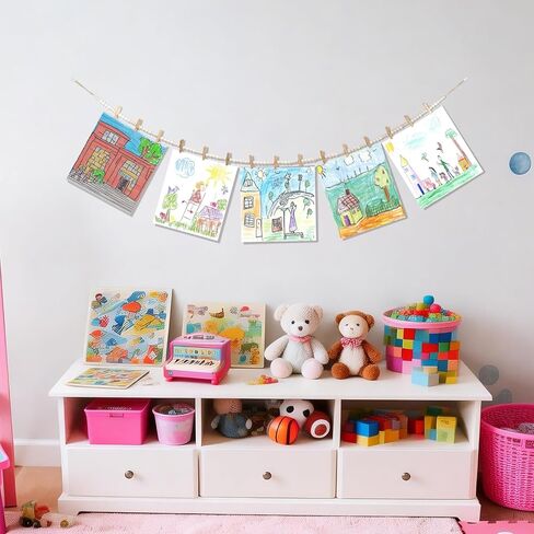 Hanging Photo Display, 67 Inch Boho Wooden Bead Garland Photo Banner with 15 Clips, Kids Artwork Display Picture Postcard Display, Photo Hanger for Bedroom Dorm Office Wall Decor Teen Gifts in Saudi Arabia