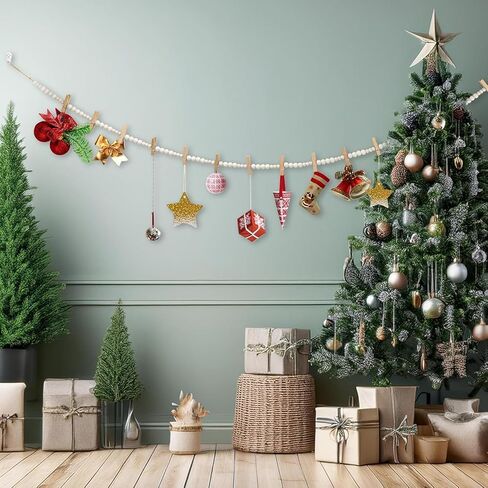 Hanging Photo Display, 67 Inch Boho Wooden Bead Garland Photo Banner with 15 Clips, Kids Artwork Display Picture Postcard Display, Photo Hanger for Bedroom Dorm Office Wall Decor Teen Gifts in Saudi Arabia
