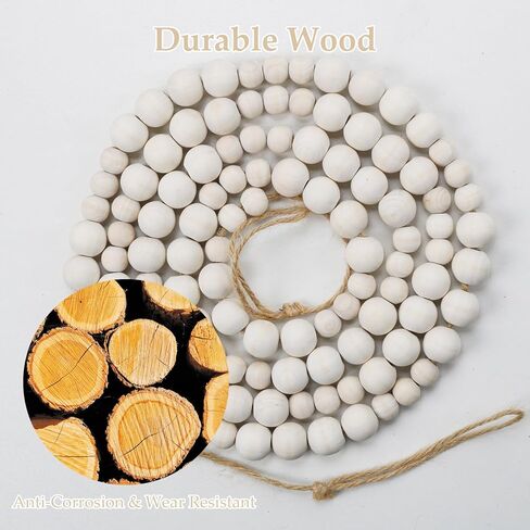 Hanging Photo Display, 67 Inch Boho Wooden Bead Garland Photo Banner with 15 Clips, Kids Artwork Display Picture Postcard Display, Photo Hanger for Bedroom Dorm Office Wall Decor Teen Gifts in Saudi Arabia