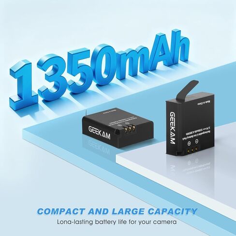 2 × 1350 مللي أمبير بطاريات قابلة للشحن متوافقة مع AKASO Brave 7LE (ليست لـ Brave 7)، WOLFANG GA420/ GA400/ GA460، XTU S3/ S6، Surfola SF630، Rollei 6s Plus/8s Plus/9s Plus/10s Plus/11s Plus in Kuwait