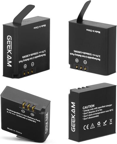 2 × 1350 مللي أمبير بطاريات قابلة للشحن متوافقة مع AKASO Brave 7LE (ليست لـ Brave 7)، WOLFANG GA420/ GA400/ GA460، XTU S3/ S6، Surfola SF630، Rollei 6s Plus/8s Plus/9s Plus/10s Plus/11s Plus in Kuwait