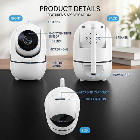Security Camera Indoor, 2.4GHz WiFi Camera with Night Vision& Motion Detection, 2-Way Audio Playback for Home/Office Monitor, SD/Cloud Storage, Easy Installation in Kuwait