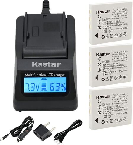 شاحن سريع وبطارية بديلة 3X متوافقة مع Kastar لـ FNP-40، NP-40N، CGA-S004، CGA-S004A، CGA-S004E، CGR-S001B، DMW-BCB7، KLIC-7005، SLB-0737 in Kuwait