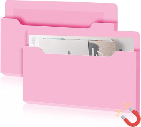 2 Pcs Magnetic File Holder Wall Hanging Large Pocket Magazine Organizer Paper Mail Letter for Refrigerator Classroom Locker Whiteboard(Horizontal,White Color,13.8 x 8.3 Inches) in Saudi Arabia