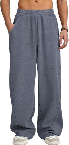 Men's Baggy Sweatpants Wide Leg Pants Elastic Waist Drawstring Loose Lounge Joggers Sweatpant with Pockets in Saudi Arabia