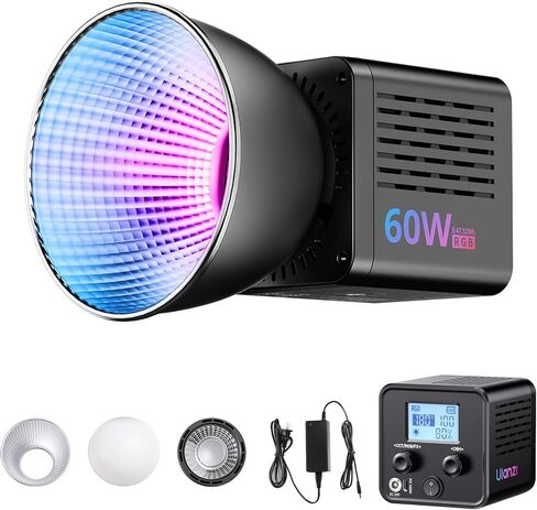 ULANZI C60 60W RGB COB Video Light، 537 جرامًا محمولًا مع بطارية 3300 مللي أمبير في الساعة، إضاءة إخراج مستمرة 2500K-6500K، حامل بوينز صغير لتصوير الفيديو in Kuwait