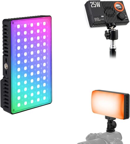 Focket RGB ضوء فيديو، قابل لإعادة الشحن 25 وات 168 LED قابل للتعديل RGB CCT ضوء الكاميرا، فيديو LED مع تصميم محمول لصور شخصية، مدونات فيديو، صور لا تزال أجواء حفلة الحياة in Kuwait