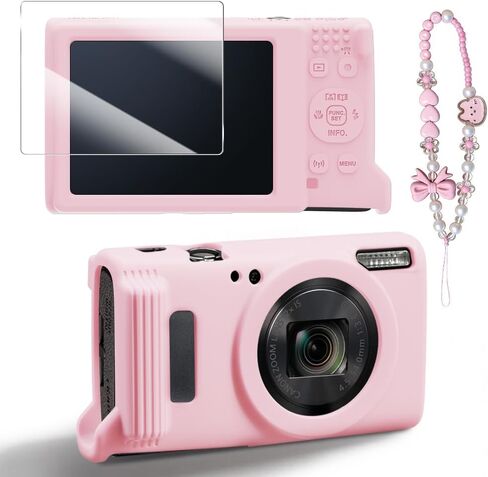 حافظة سيليكون لهاتف Canon PowerShot ELPH 360/IXY 650 مع واقي شاشة وحبل، غطاء كاميرا ناعم مضاد للخدش، غطاء حماية نحيف لجسم الكاميرا - وردي in Kuwait