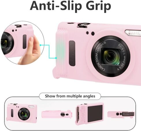 حافظة سيليكون لهاتف Canon PowerShot ELPH 360/IXY 650 مع واقي شاشة وحبل، غطاء كاميرا ناعم مضاد للخدش، غطاء حماية نحيف لجسم الكاميرا - وردي in Kuwait